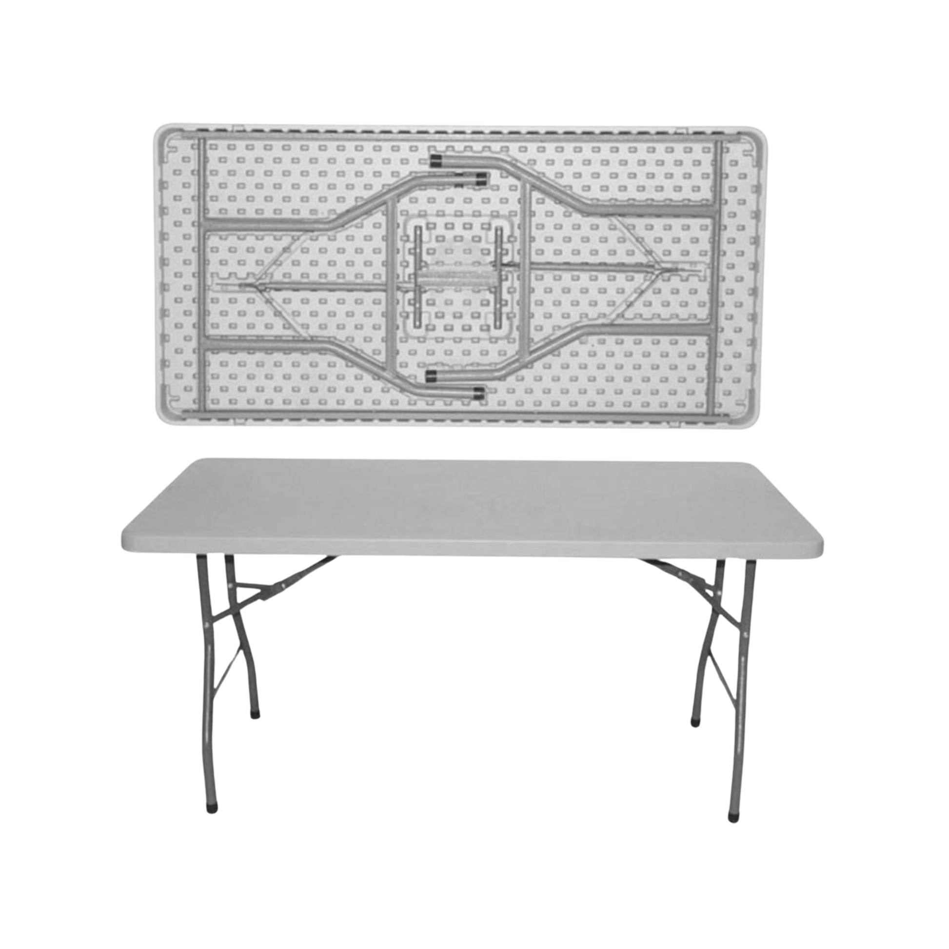 6ft Folding-Leg Banquet Table – Fixed Plastic Top, Folding Legs, Steel Frame (180×75 cm)