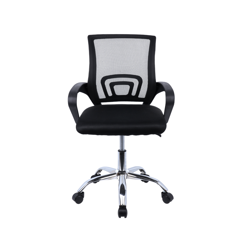 Black Mesh Office Chair with Fixed Arms & Chrome Base