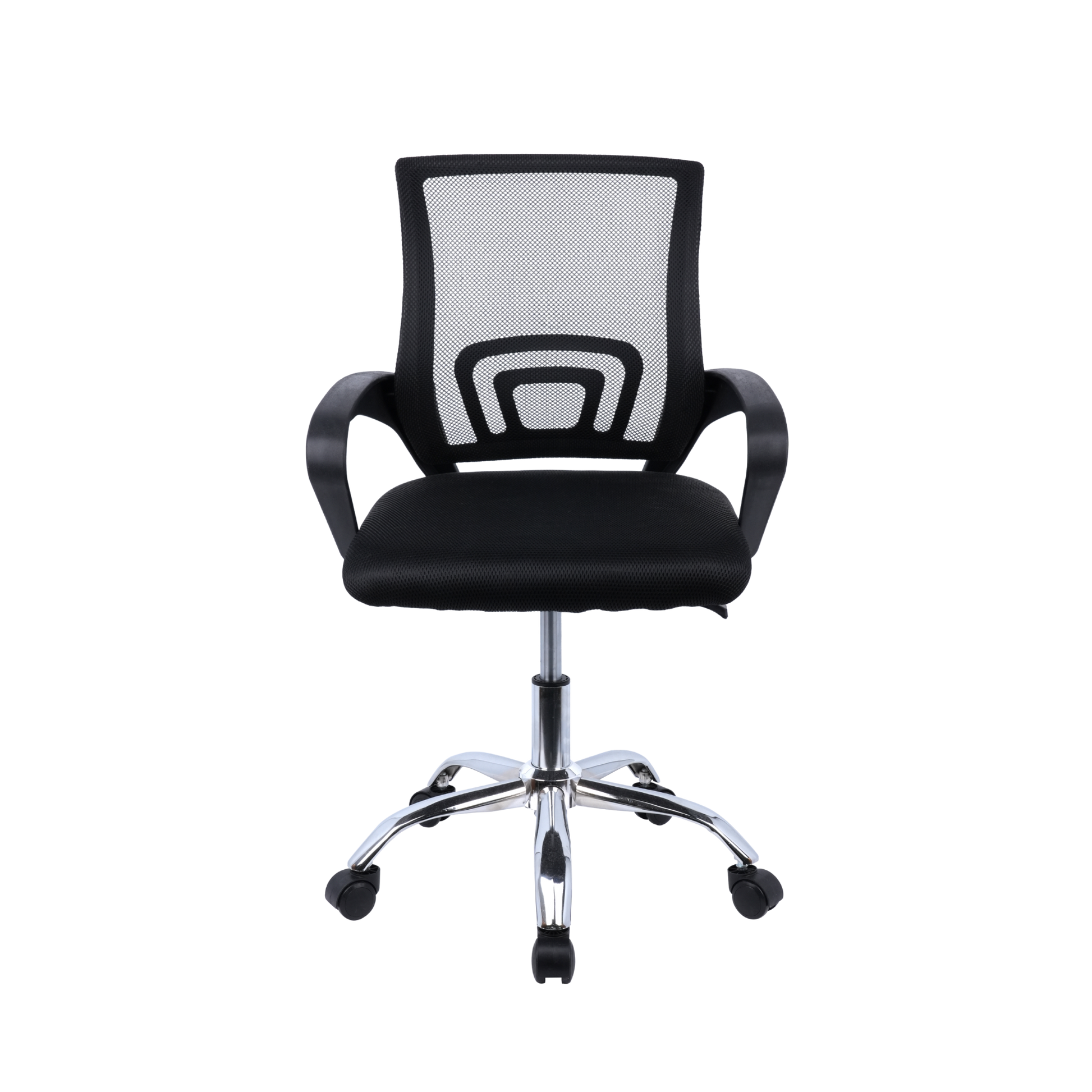 Black Mesh Office Chair with Fixed Arms & Chrome Base