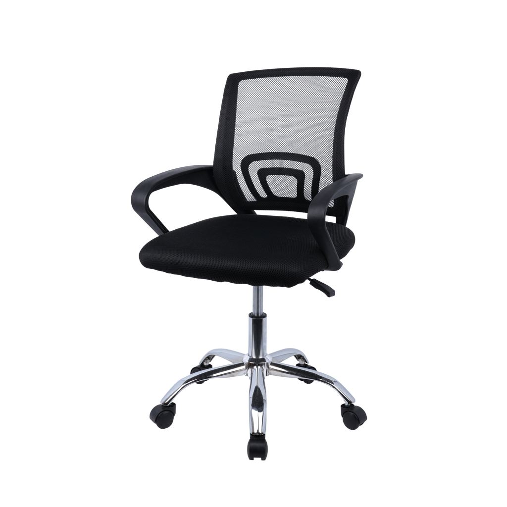 Black Mesh Office Chair with Fixed Arms & Chrome Base