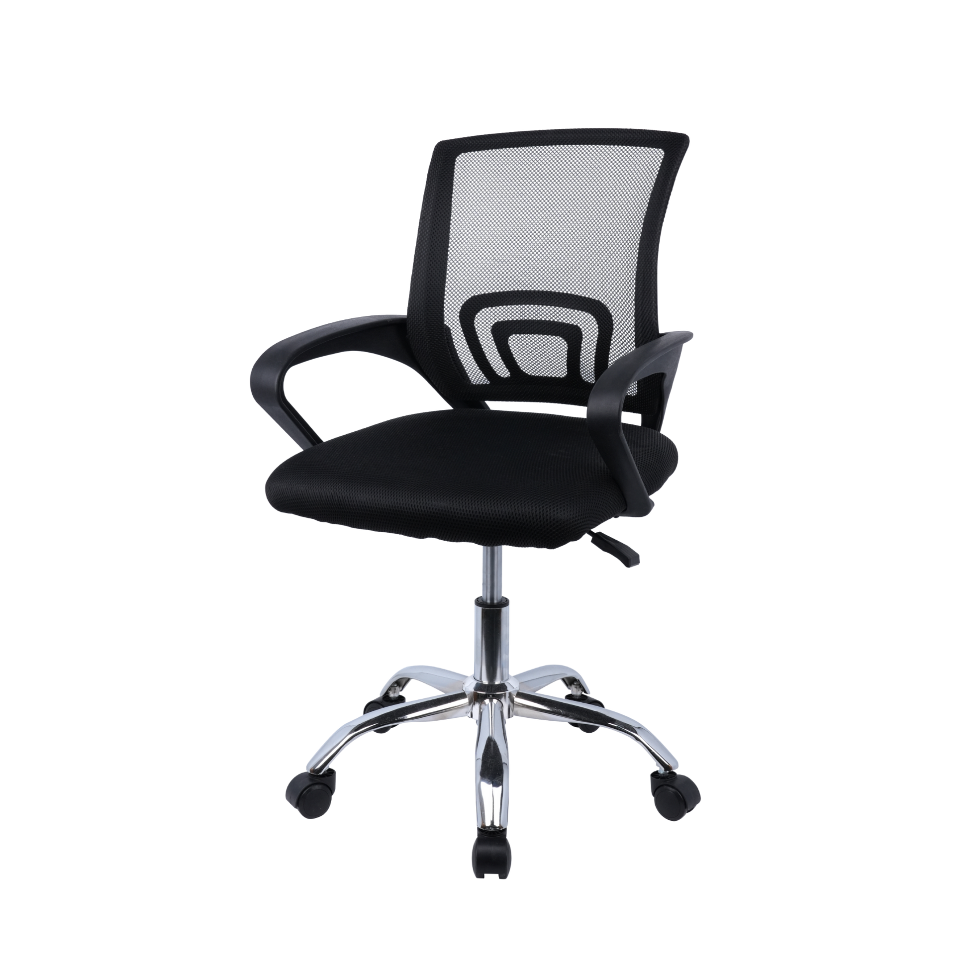 Black Mesh Office Chair with Fixed Arms & Chrome Base