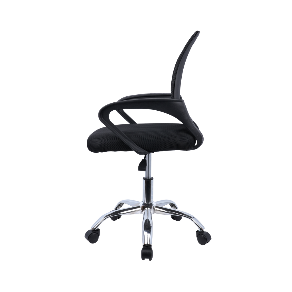 Black Mesh Office Chair with Fixed Arms & Chrome Base