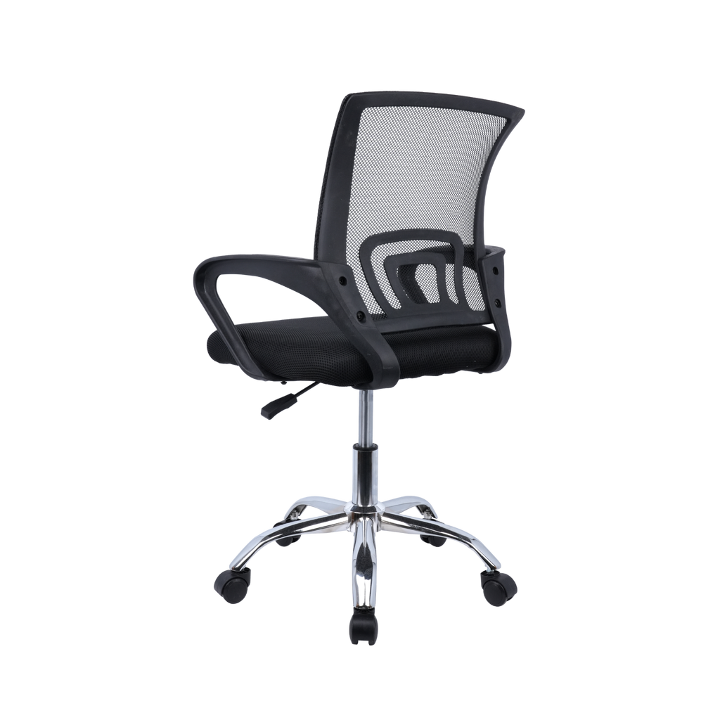 Black Mesh Office Chair with Fixed Arms & Chrome Base