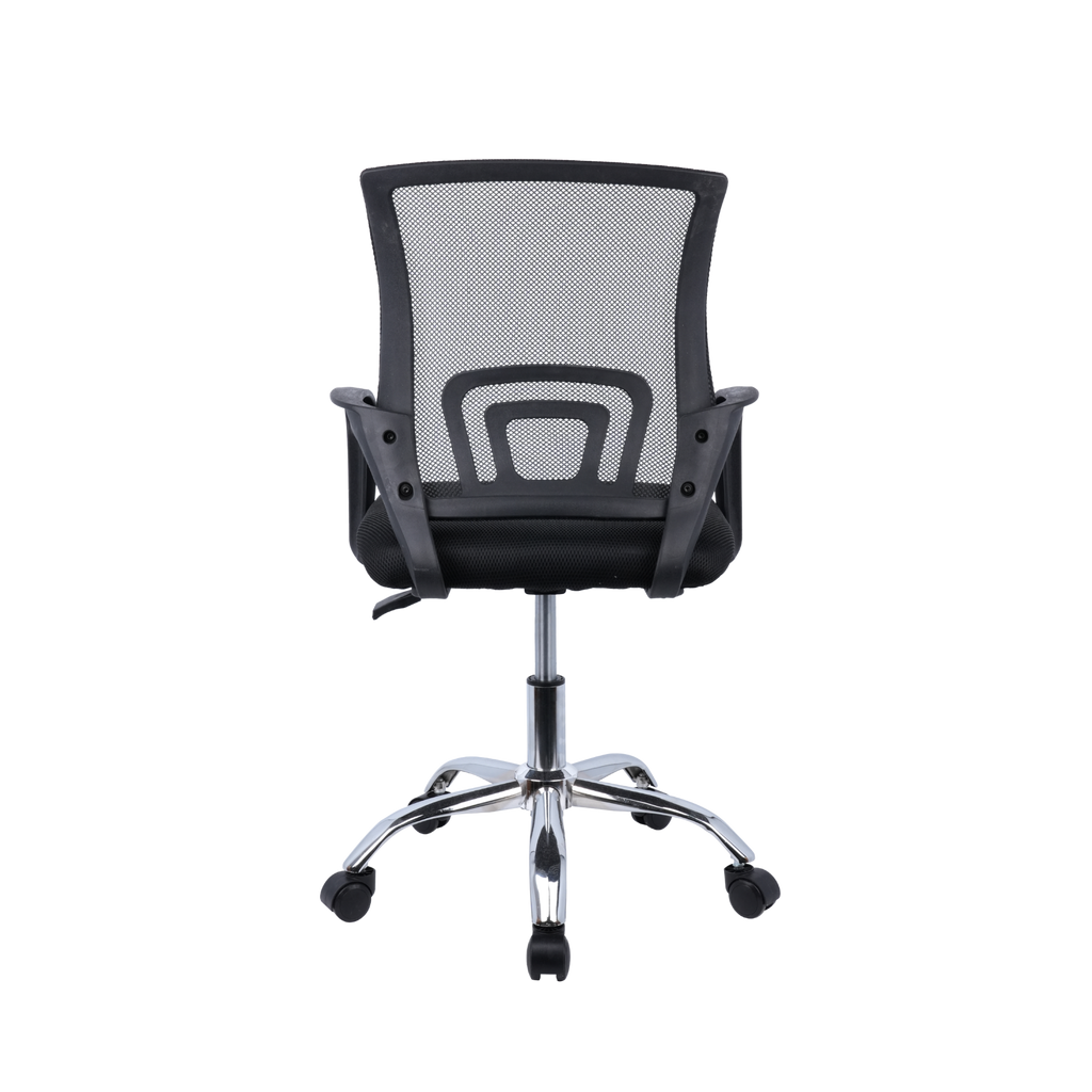 Black Mesh Office Chair with Fixed Arms & Chrome Base
