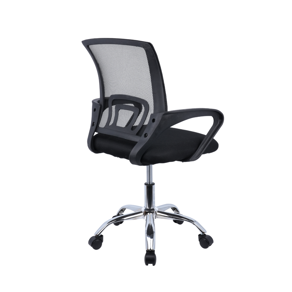 Black Mesh Office Chair with Fixed Arms & Chrome Base