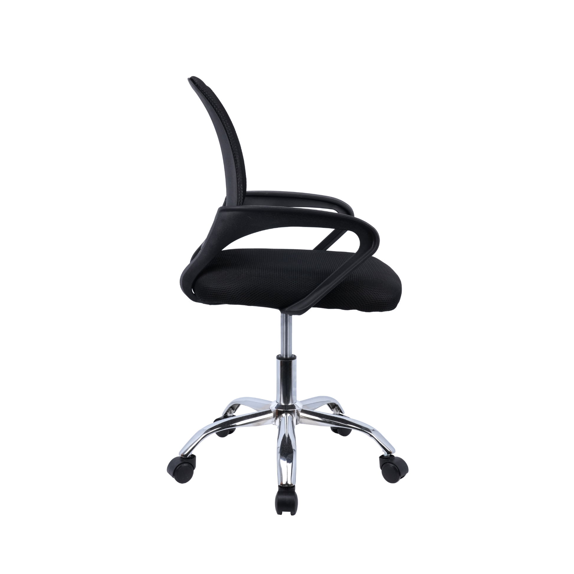 Black Mesh Office Chair with Fixed Arms & Chrome Base
