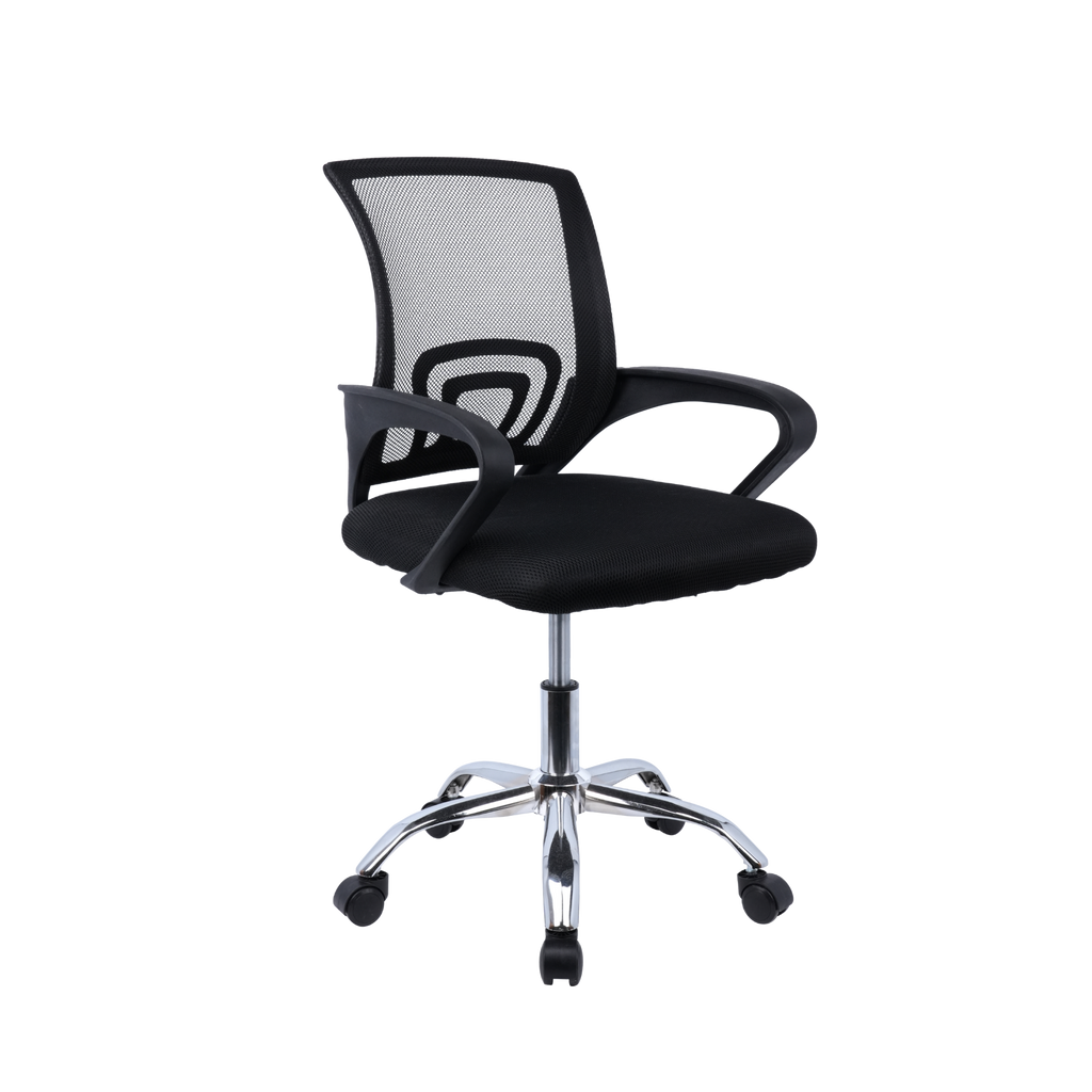 Black Mesh Office Chair with Fixed Arms & Chrome Base